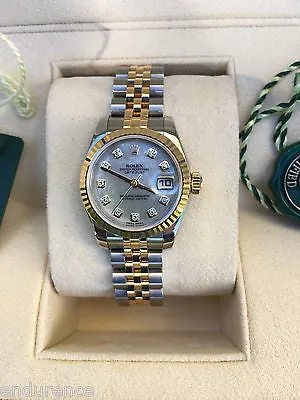 ROLEX LADIES DATEJUST TWO TONE FACTORY MOTHER OF PEARL DIAMONDS DIAL 179173