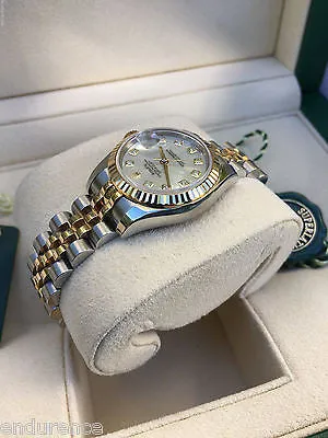 ROLEX LADIES DATEJUST TWO TONE FACTORY MOTHER OF PEARL DIAMONDS DIAL 179173