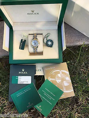 ROLEX LADIES DATEJUST TWO TONE FACTORY MOTHER OF PEARL DIAMONDS DIAL 179173