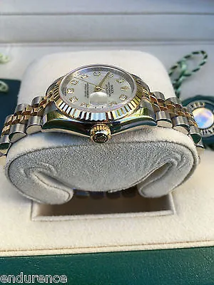 ROLEX LADIES DATEJUST TWO TONE FACTORY MOTHER OF PEARL DIAMONDS DIAL 179173