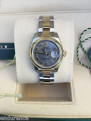 ROLEX LADIES DATEJUST TWO TONE SMOOTH BEZEL OYSTER BRACELET ROMANS MODEL 179163