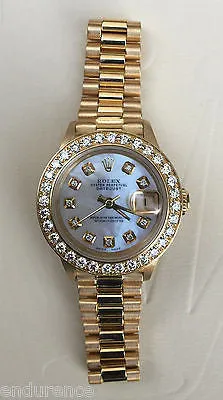 ROLEX LADIES PRESIDENT 18K GOLD 26 mm MOTHER OF PEARL DIAMOND DIAL BEZEL 69178