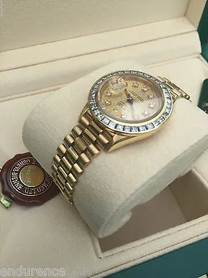 ROLEX LADIES PRESIDENT 18K GOLD DIAMOND TAPESTRY DIAL & DIAMOND BEZEL 69178