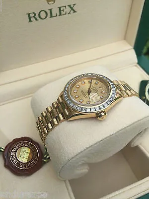 ROLEX LADIES PRESIDENT 18K GOLD DIAMOND TAPESTRY DIAL & DIAMOND BEZEL 69178