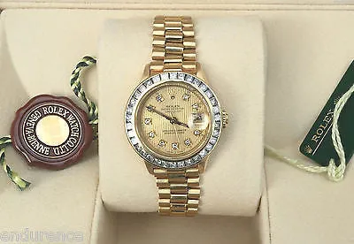 ROLEX LADIES PRESIDENT 18K GOLD DIAMOND TAPESTRY DIAL & DIAMOND BEZEL 69178