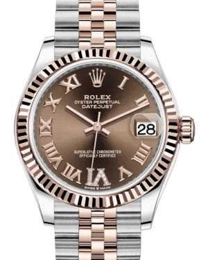 Rolex Lady-Datejust 31 Rose Gold/Steel Chocolate Roman Diamond VI Dial & Fluted Bezel Jubilee Bracelet 278271