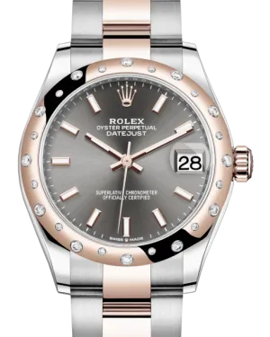 Rolex Lady-Datejust 31 Rose Gold/Steel Rhodium Index Dial & Domed Set with Diamonds Bezel Oyster Bracelet 278341RBR