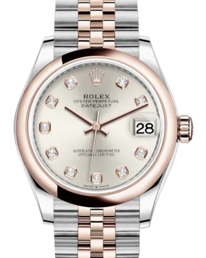 Rolex Lady-Datejust 31 Rose Gold/Steel Silver Diamond Dial & Smooth Domed Bezel Jubilee Bracelet 278241