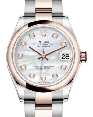Rolex Lady-Datejust 31 Rose Gold/Steel White Mother of Pearl Diamond Dial & Smooth Domed Bezel Oyster Bracelet 278241
