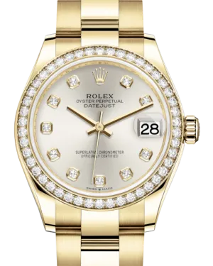 Rolex Lady-Datejust 31 Yellow Gold Silver Diamond Dial & Diamond Bezel Oyster Bracelet 278288RBR