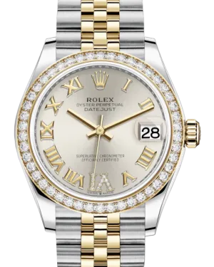 Rolex Lady-Datejust 31 Yellow Gold/Steel Silver Roman Diamond VI Dial & Diamond Bezel Jubilee Bracelet 278383RBR