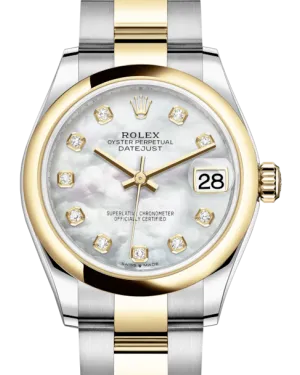 Rolex Lady-Datejust 31 Yellow Gold/Steel White Mother of Pearl Diamond Dial & Smooth8243 Domed Bezel Oyster Bracelet 27