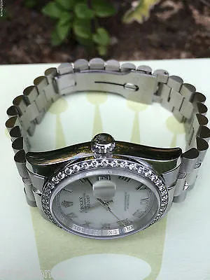 ROLEX MENS DATEJUST CUSTOM DIAMOND BEZEL PRESIDENT BAND PEARL DIAL 116200