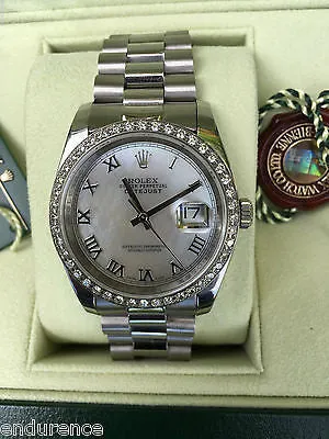 ROLEX MENS DATEJUST CUSTOM DIAMOND BEZEL PRESIDENT BAND PEARL DIAL 116200