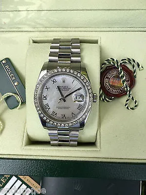 ROLEX MENS DATEJUST CUSTOM DIAMOND BEZEL PRESIDENT BAND PEARL DIAL 116200