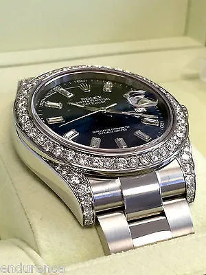 ROLEX MENS DATEJUST II 41 mm STEEL MODEL 116300 DIAMOND BEZEL LUGS AND DIAL
