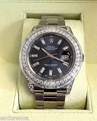 ROLEX MENS DATEJUST II 41 mm STEEL MODEL 116300 DIAMOND BEZEL LUGS AND DIAL