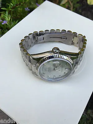 ROLEX MENS PRESIDENT 18K WHITE GOLD LIGHT BLUE DIAMOND DIAL MODEL 118239