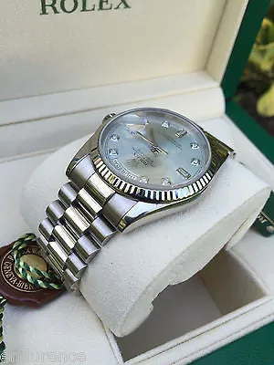 ROLEX MENS PRESIDENT 18K WHITE GOLD LIGHT BLUE DIAMOND DIAL MODEL 118239