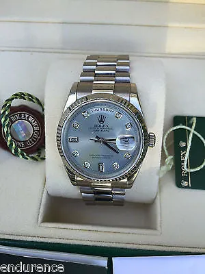 ROLEX MENS PRESIDENT 18K WHITE GOLD LIGHT BLUE DIAMOND DIAL MODEL 118239