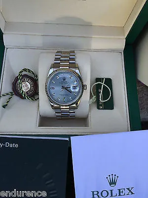 ROLEX MENS PRESIDENT 18K WHITE GOLD LIGHT BLUE DIAMOND DIAL MODEL 118239