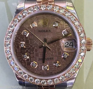 ROLEX MIDSIZE DATEJUST STEEL GOLD 31mm DIAMOND BEZEL JUBILEE DIAL 178241 UNWORN
