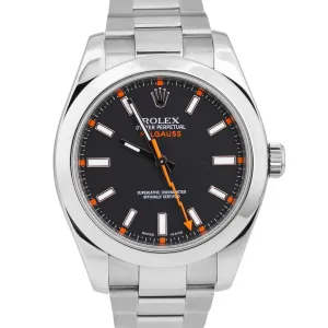 Rolex Milgauss BLACK Orange Stainless Steel 40mm 116400 Oyster Watch