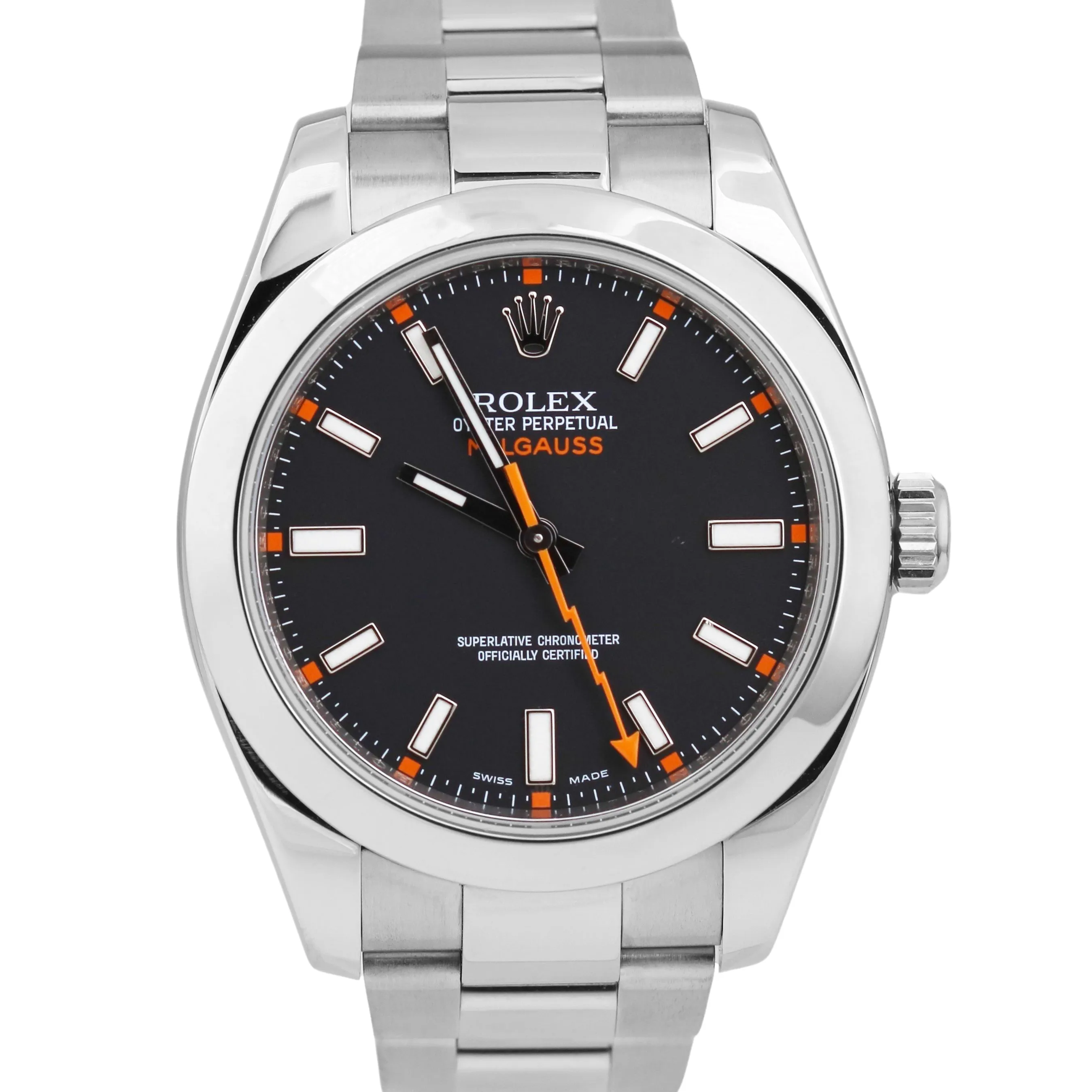 Rolex Milgauss BLACK Orange Stainless Steel 40mm 116400 Oyster Watch