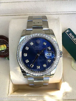 ROLEX NEW DATEJUST BLUE CUSTOM DIAMOND DIAL DIAMONDS BEZEL MODEL 116200