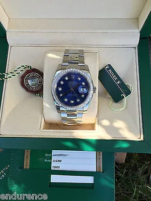 ROLEX NEW DATEJUST BLUE CUSTOM DIAMOND DIAL DIAMONDS BEZEL MODEL 116200