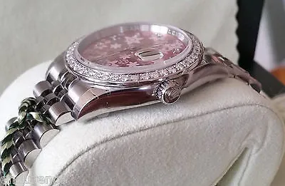 ROLEX NEW DATEJUST STEEL PINK FLORAL DIAL DIAMONDS BEZEL BOX TAG CERTCARD 116200
