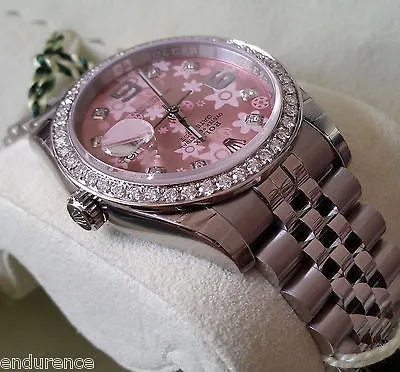 ROLEX NEW DATEJUST STEEL PINK FLORAL DIAL DIAMONDS BEZEL BOX TAG CERTCARD 116200