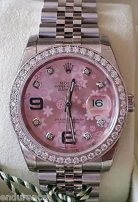 ROLEX NEW DATEJUST STEEL PINK FLORAL DIAL DIAMONDS BEZEL BOX TAG CERTCARD 116200