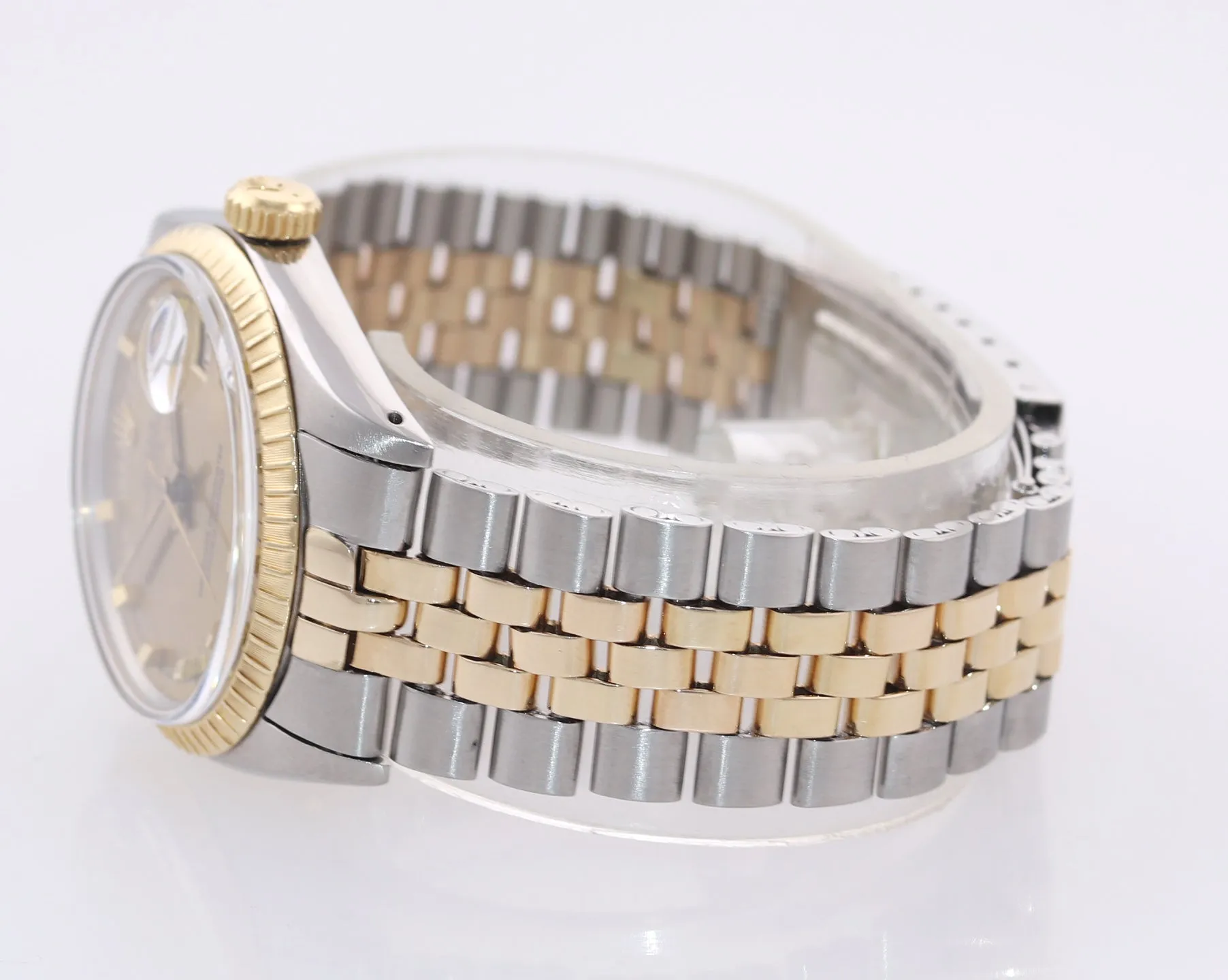 Rolex Oyster Date 1505 Steel 14k Gold Two Tone 34mm Champagne Stick Watch Box