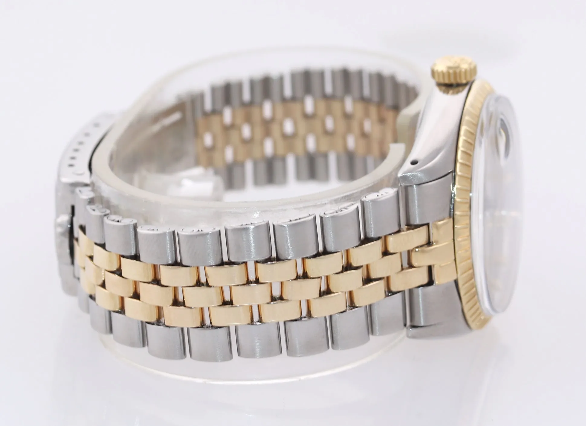 Rolex Oyster Date 1505 Steel 14k Gold Two Tone 34mm Champagne Stick Watch Box