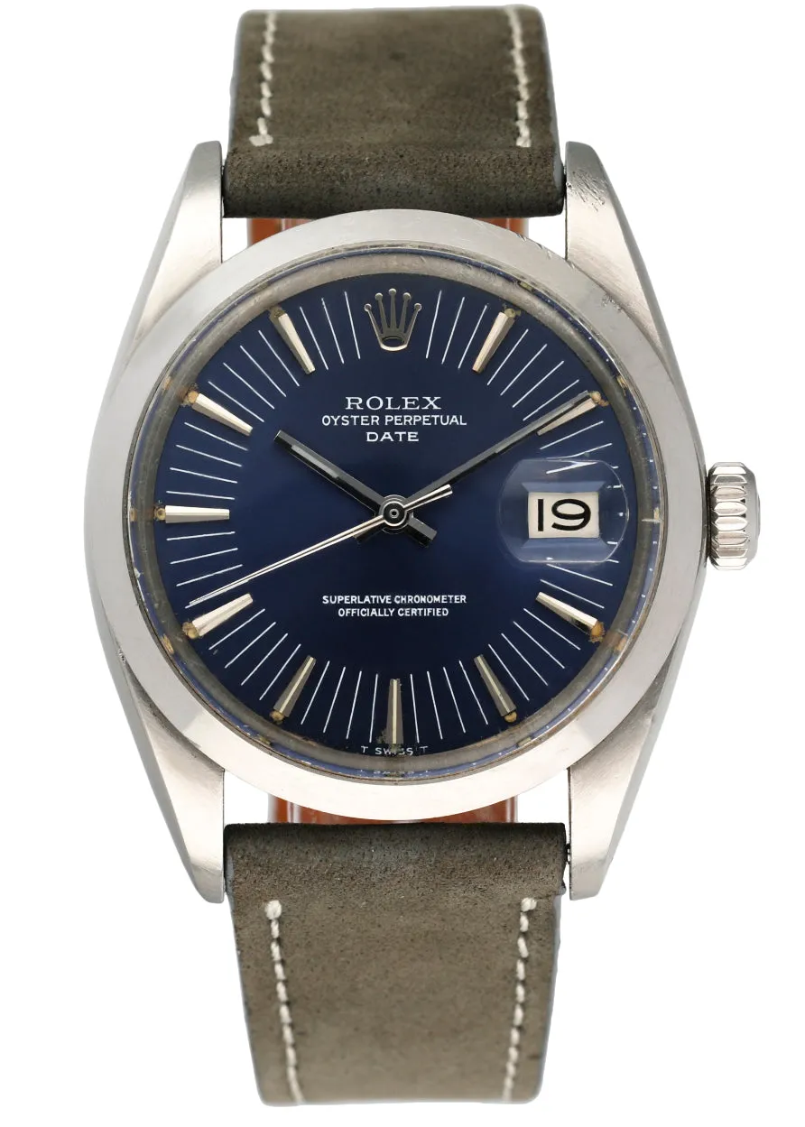 Rolex Oyster Perpetual Date 1500 Blue Dial Mens Watch