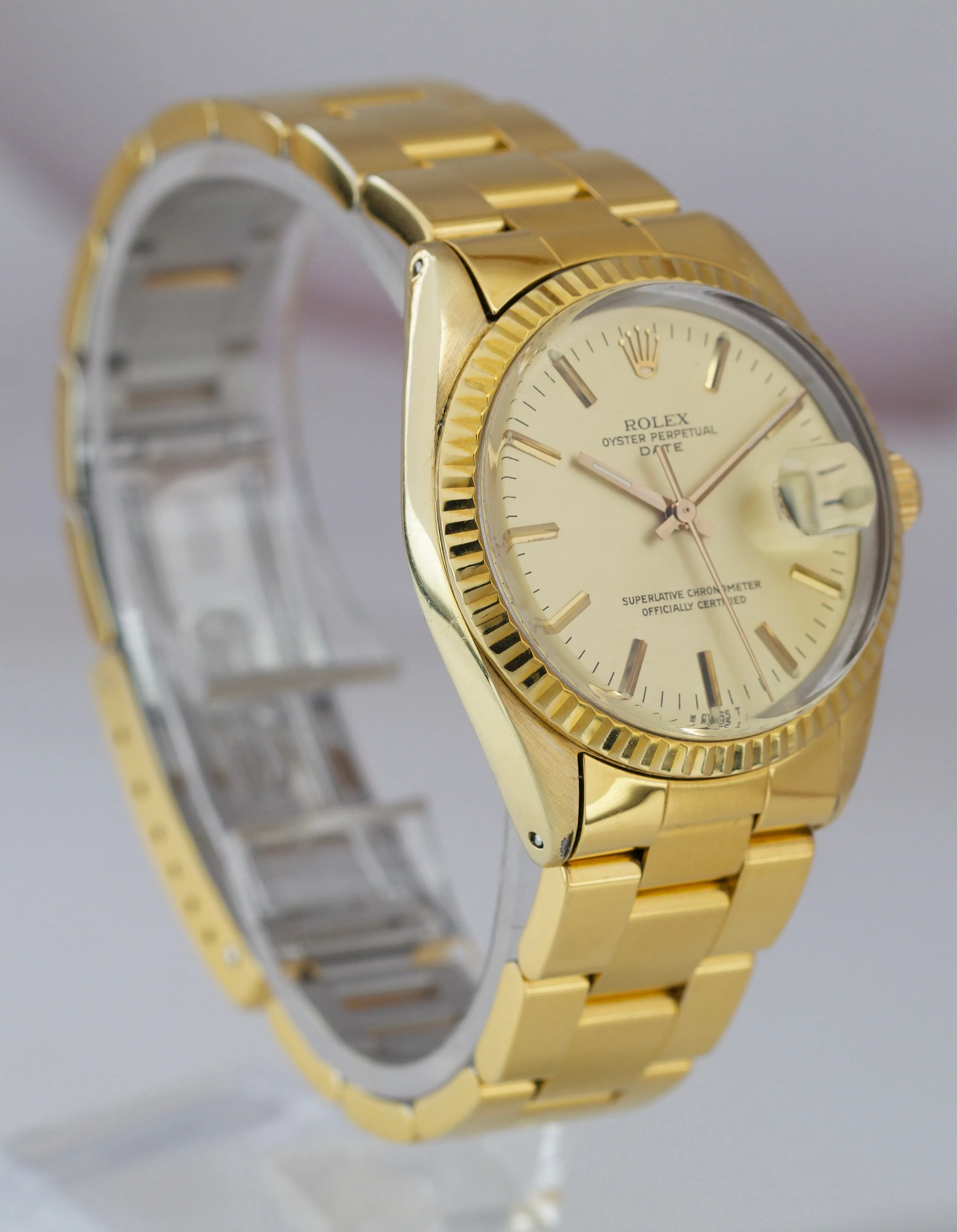 Rolex Oyster Perpetual Date 1550 14K Yellow Gold Shell Stainless 34mm Watch
