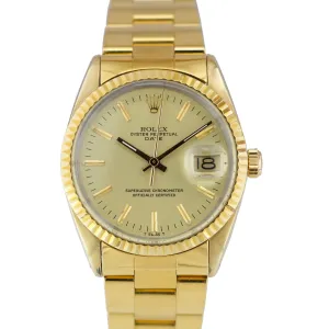 Rolex Oyster Perpetual Date 1550 14K Yellow Gold Shell Stainless 34mm Watch