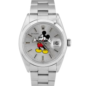 Rolex Oysterdate Precision Silver MICKEY MOUSE Stainless Steel 34mm Watch 6694