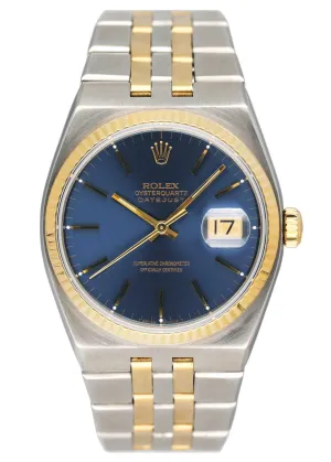 Rolex Oysterquartz Datejust 17013 Blue Dial Two Tone Mens Watch Box Papers