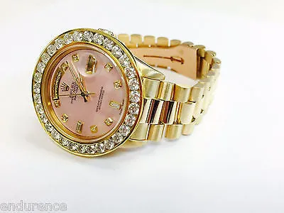ROLEX PRESIDENT 18038 18K GOLD MOTHER OF PEARL PINK DIAMOND DIAL 6ct BEZEL