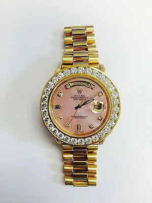 ROLEX PRESIDENT 18038 18K GOLD MOTHER OF PEARL PINK DIAMOND DIAL 6ct BEZEL