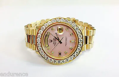 ROLEX PRESIDENT 18038 18K GOLD MOTHER OF PEARL PINK DIAMOND DIAL 6ct BEZEL