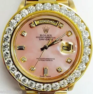 ROLEX PRESIDENT 18038 18K GOLD MOTHER OF PEARL PINK DIAMOND DIAL 6ct BEZEL