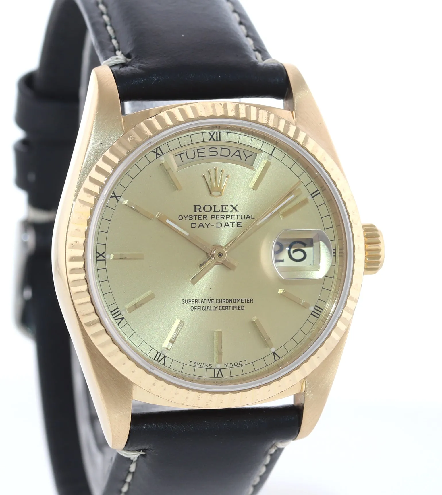 Rolex President Day Date 18038 Yellow Gold Champagne Diamond Quickset Watch