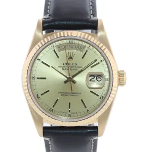 Rolex President Day Date 18038 Yellow Gold Champagne Diamond Quickset Watch