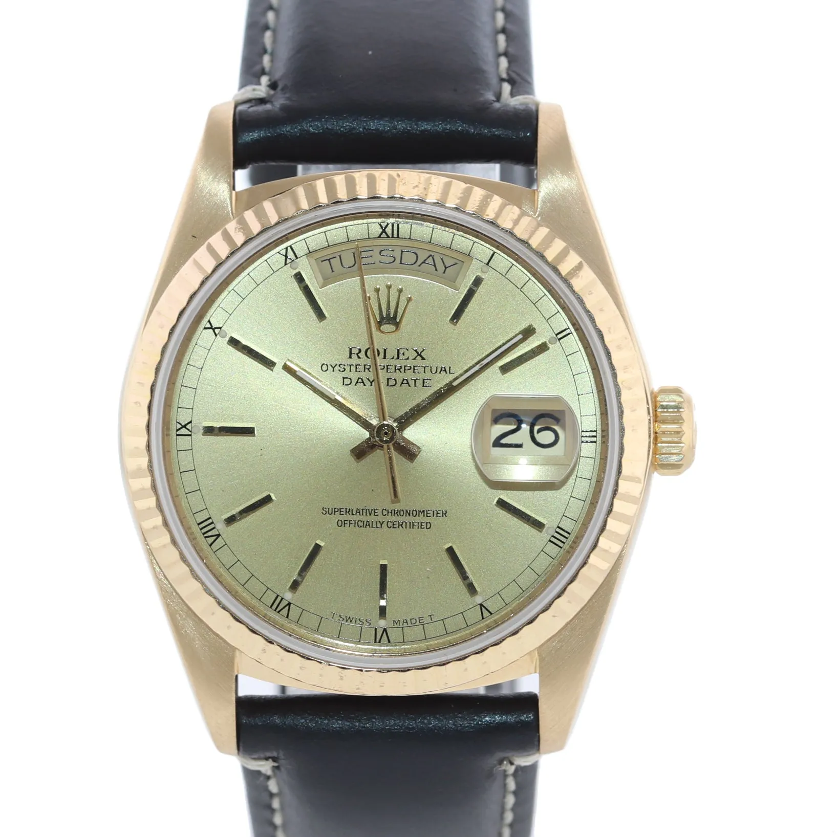Rolex President Day Date 18038 Yellow Gold Champagne Diamond Quickset Watch