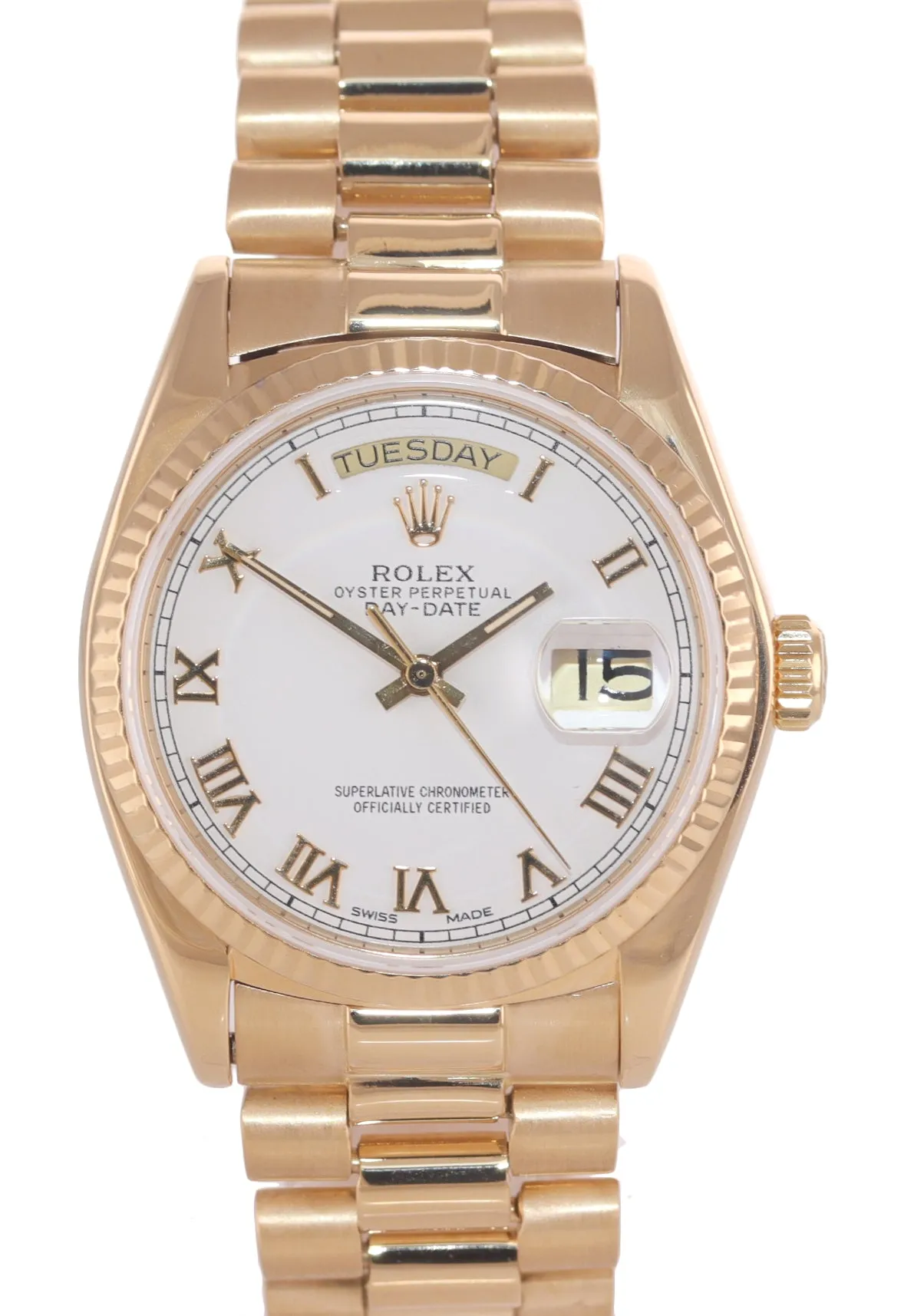 Rolex President Day Date 36mm 18038 18k Yellow Gold White Roman Quickset Watch
