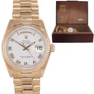 Rolex President Day Date 36mm 18038 18k Yellow Gold White Roman Quickset Watch