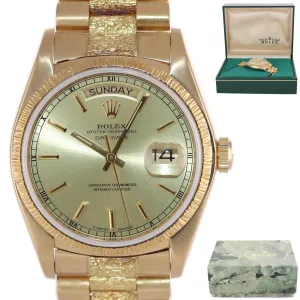Rolex President Day Date 36mm 18038 Yellow Gold Champagne Quickset Watch Box